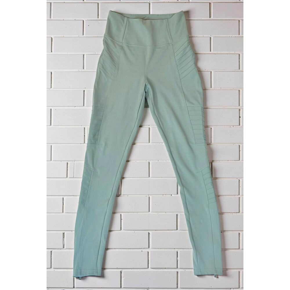 Athleta Delancey Moto Leggings Womens XL Light Green Stretch Sculptek Ankle Zip